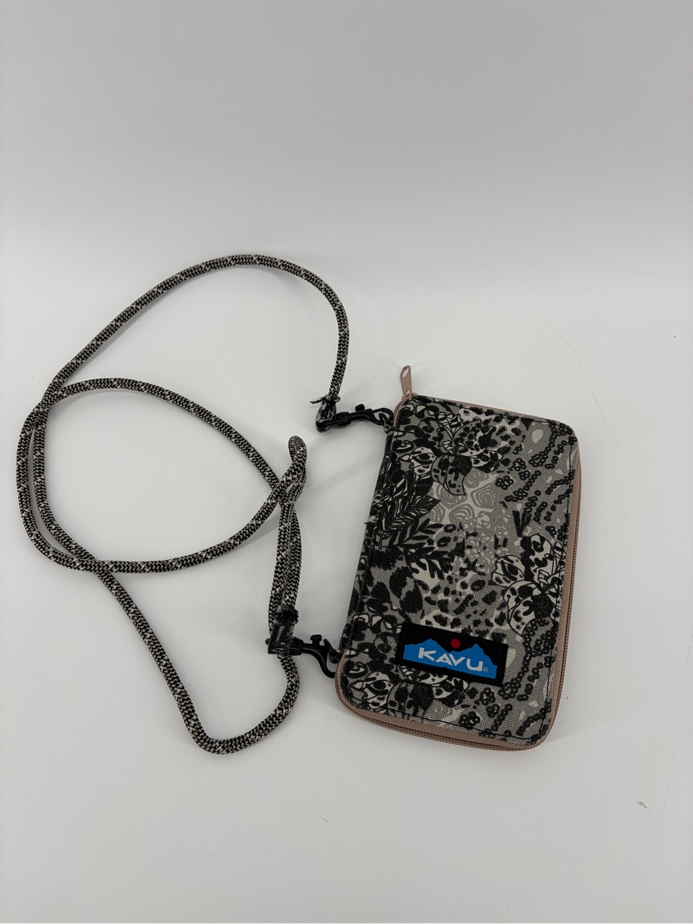 KAVU Go Time Crossbody Bi-Fold Wallet, Abstract Leopard/Floral Pattern‎ Canvas